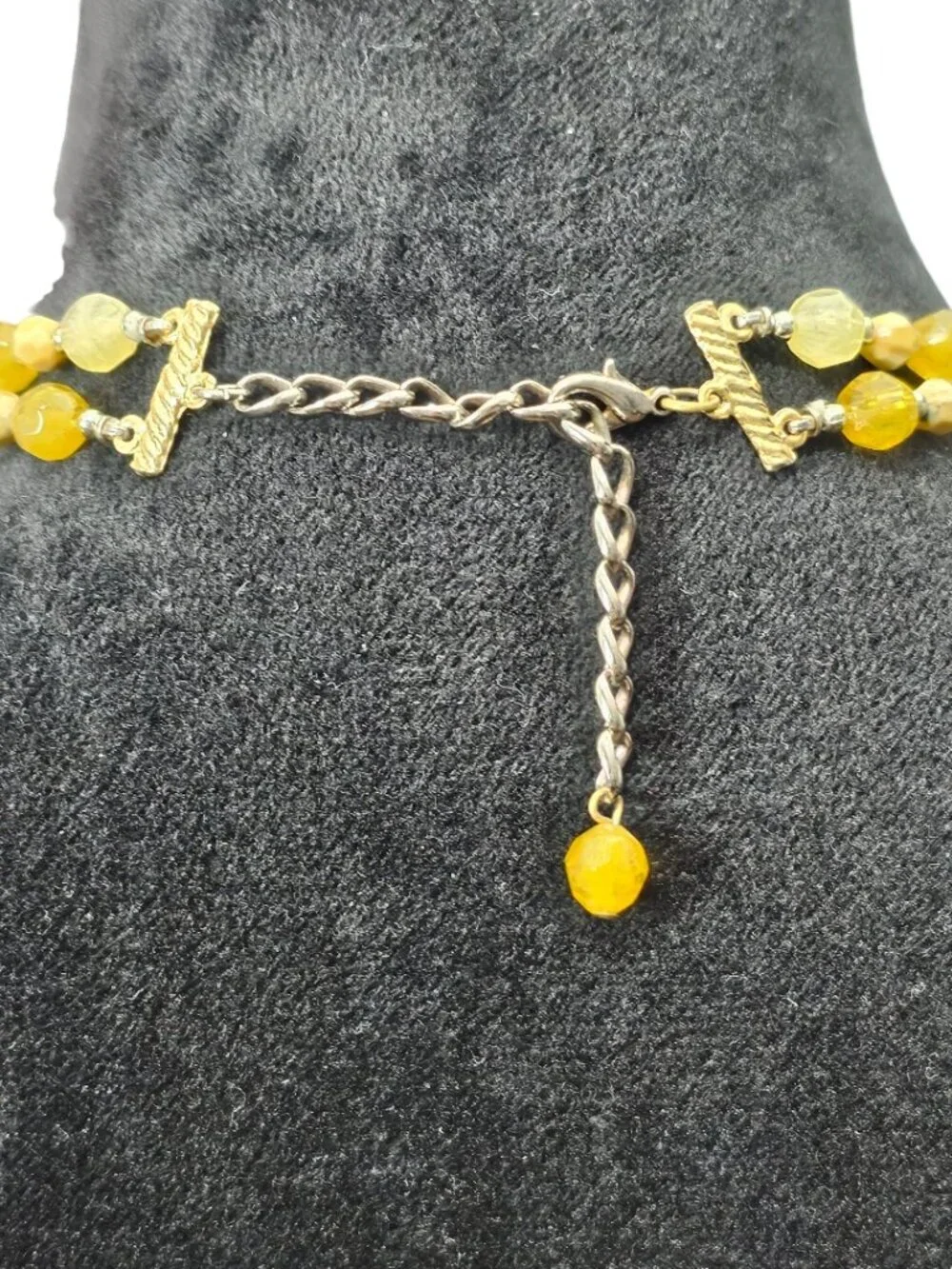 Double Strand Vintage Beaded Gold Tone Neutral Faceted Faux Gemstone Necklace